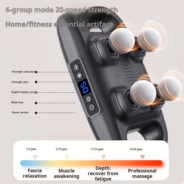 Pistolet 4 têtes Relaxation musculaire Massage de qualité professionnelle sans fil lombaire dos masajeador Vibration profonde à haute fréquence – Image 10