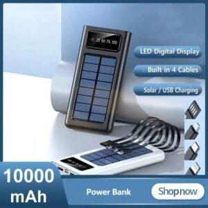 Power Bank Solaire 10000mAh Avec Lampe Batterie Externe pour Camping batterie solaire portable