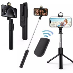 Trépied à Selfie sans fil Bluetooth 3 en 1, avec obturateur de lumière de remplissage, télécommande, monopode pliable Portable pour téléphone intelligent iPhone