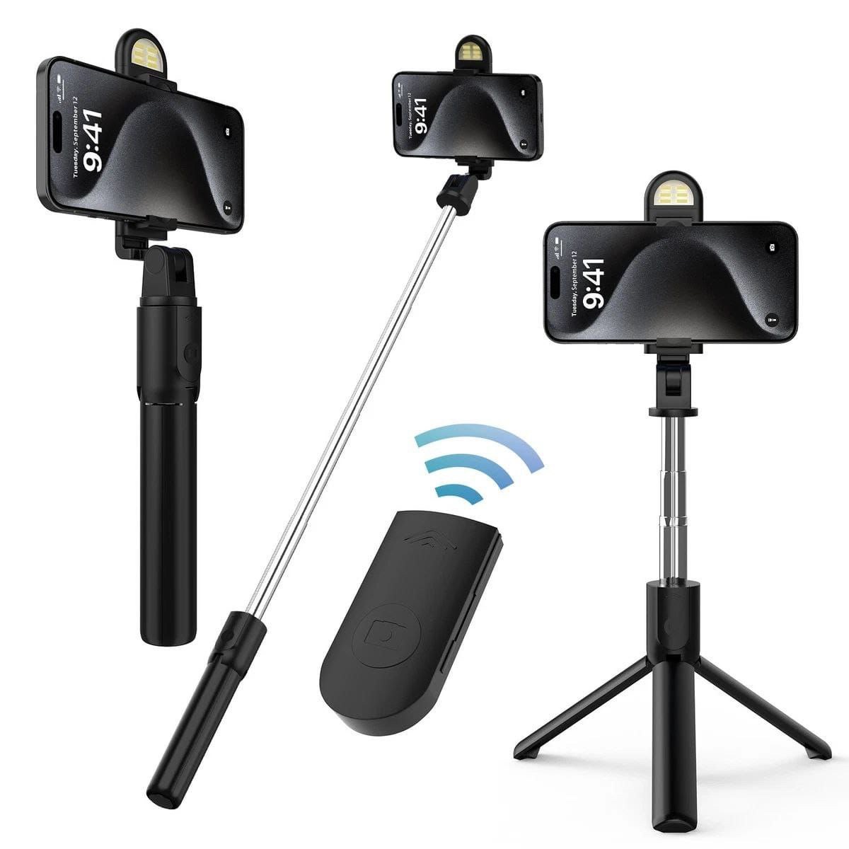 Trépied à Selfie sans fil Bluetooth 3 en 1, avec obturateur de lumière de remplissage, télécommande, monopode pliable Portable pour téléphone intelligent iPhone – Image 6