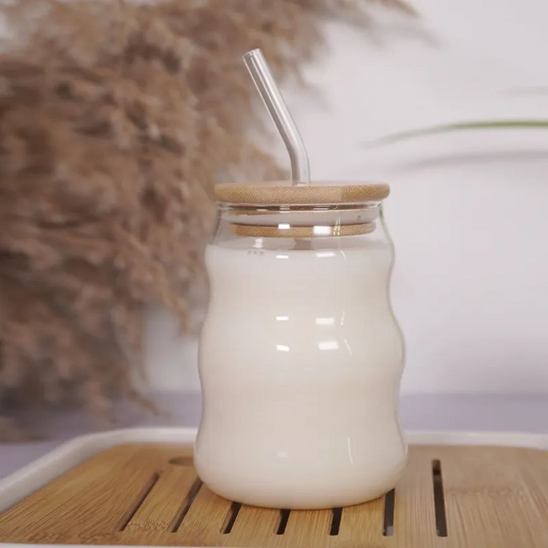 Tasse en verre avec couvercle et paille transparente, tasse à thé à bulles, canette de bière en verre pour jus, lait, moka, tasse de petit-déjeuner standard, verres, 450ml – Image 5