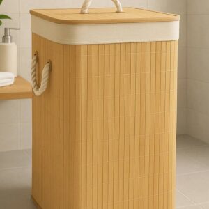 Panier à linge en bois de bambou naturel Jouet respirant Vêtements sales Tissé Rangement Divers Obstruer avec le couvercle de la salle de bain Boîte de rangement Organisateur