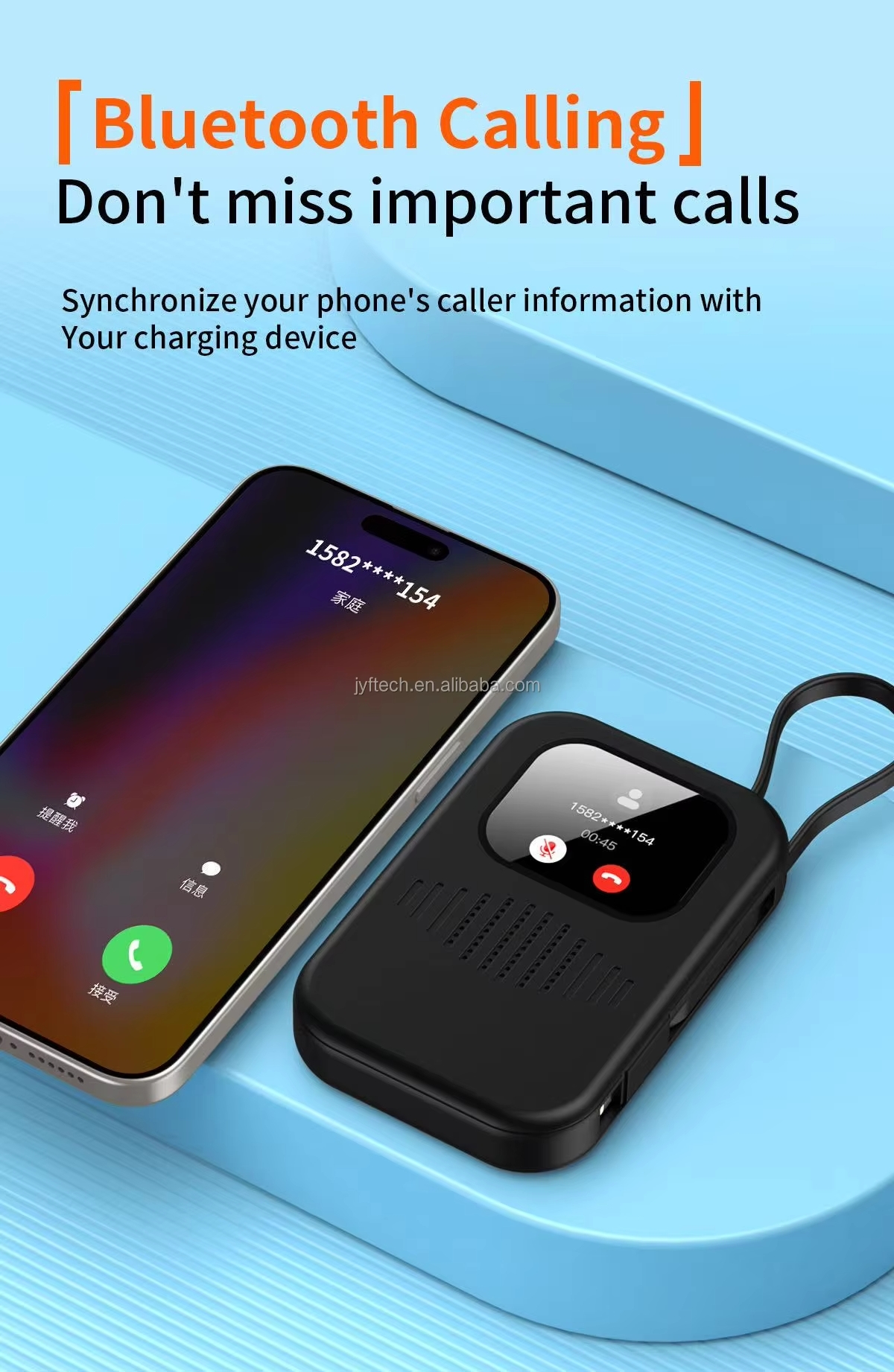 Banque d'alimentation portable 8000mAh Écran tactile de 2.01 pouces Sortie 5W 2 câbles de charge Options multilingues Banque d'alimentation tactile de 2.01 pouces – Image 5