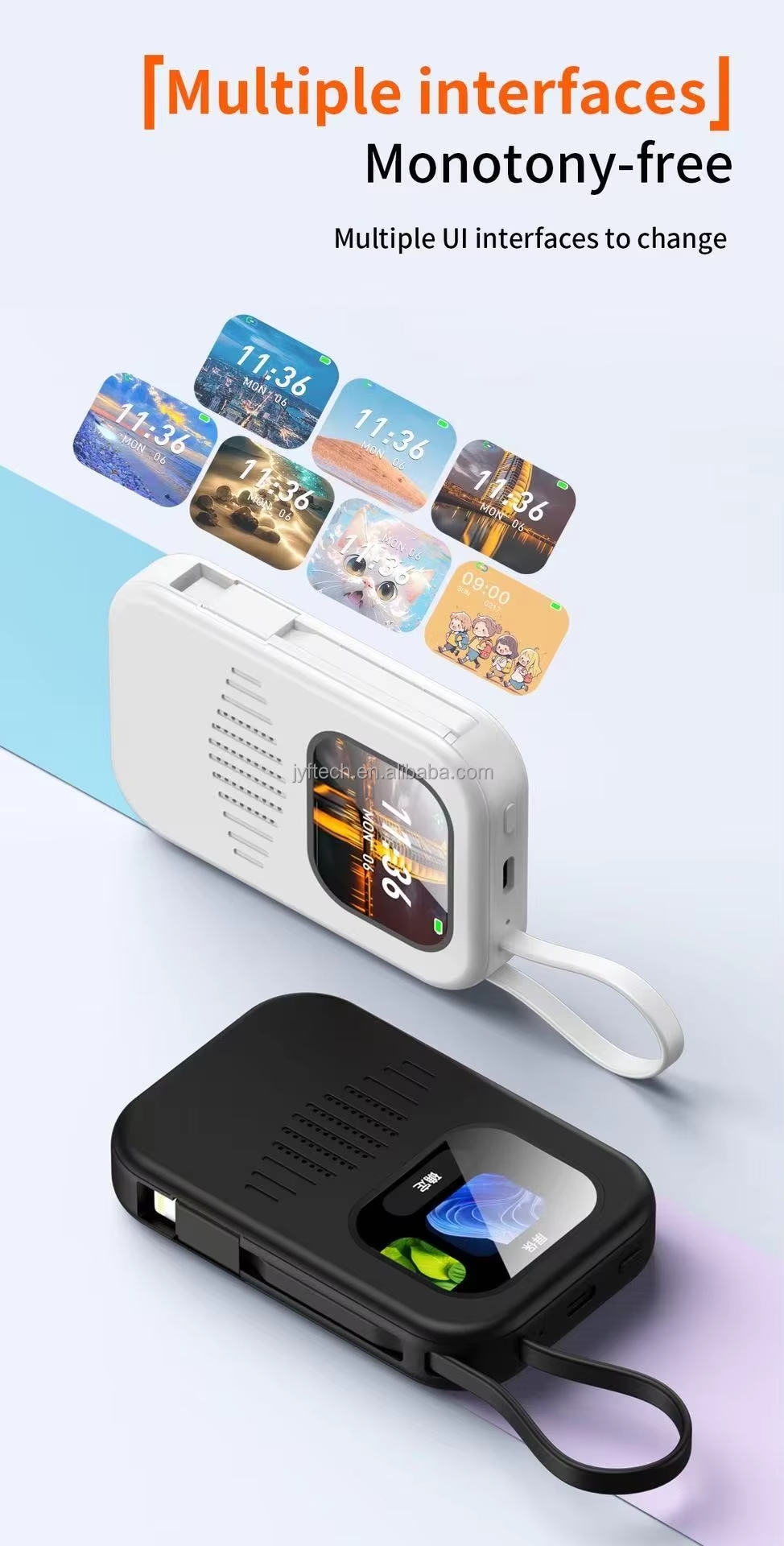 Banque d'alimentation portable 8000mAh Écran tactile de 2.01 pouces Sortie 5W 2 câbles de charge Options multilingues Banque d'alimentation tactile de 2.01 pouces – Image 7