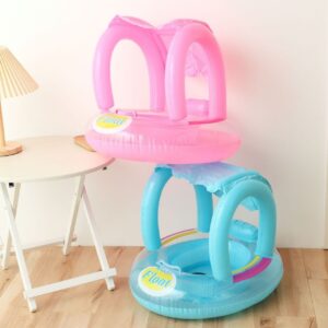 Flotteur de natation gonflable bleu et rose pour bébé, siège pare-soleil réglable, bouée de natation, jouet de piscine, avec pompe de gonflage gratuite pour les tout-petits de 3 à 48 mois