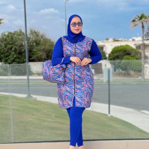 Burkini femme 4 pièces – imprimé feuillage en 3 couleurs & corail